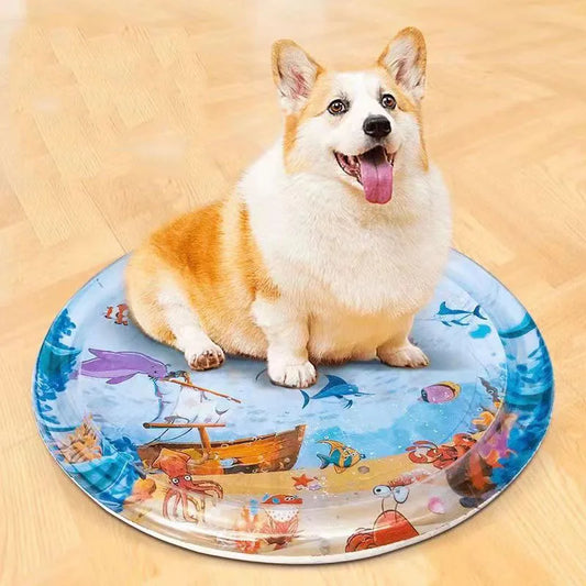 Thickened Inflatable Water Sensory Play Mat for Cats and Dogs with Ocean-Themed Toys and Cooling Features