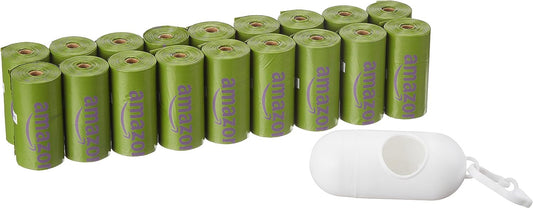 Dog Poop Bags with Dispenser and Leash Clip, 33.02 X 22.86 CM, Cucumber Scented - 270 Bags (18 Rolls)
