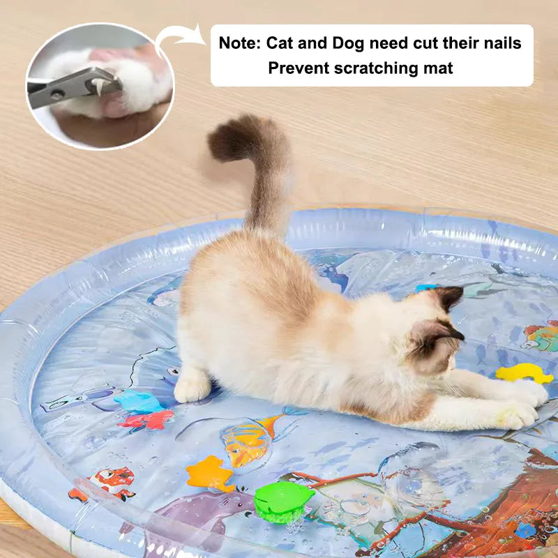 Thickened Inflatable Water Sensory Play Mat for Cats and Dogs with Ocean-Themed Toys and Cooling Features