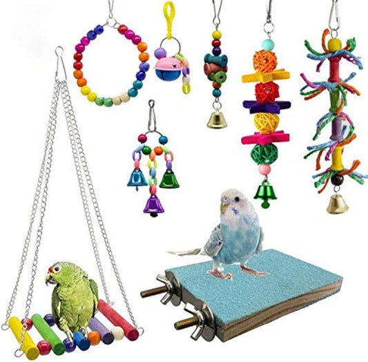 8 Packs Bird Swing Chewing Toys- Parrot Hammock Bell Toys