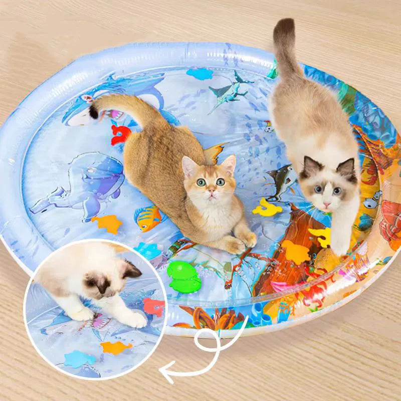 Thickened Inflatable Water Sensory Play Mat for Cats and Dogs with Ocean-Themed Toys and Cooling Features